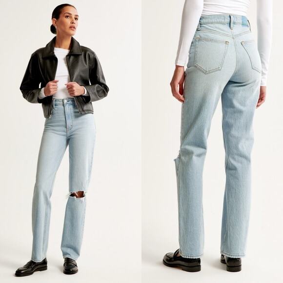 Abercrombie & Fitch Ankle Straight Ultra High Rise Jeans Light Destroy Size 25 - Picture 1 of 8